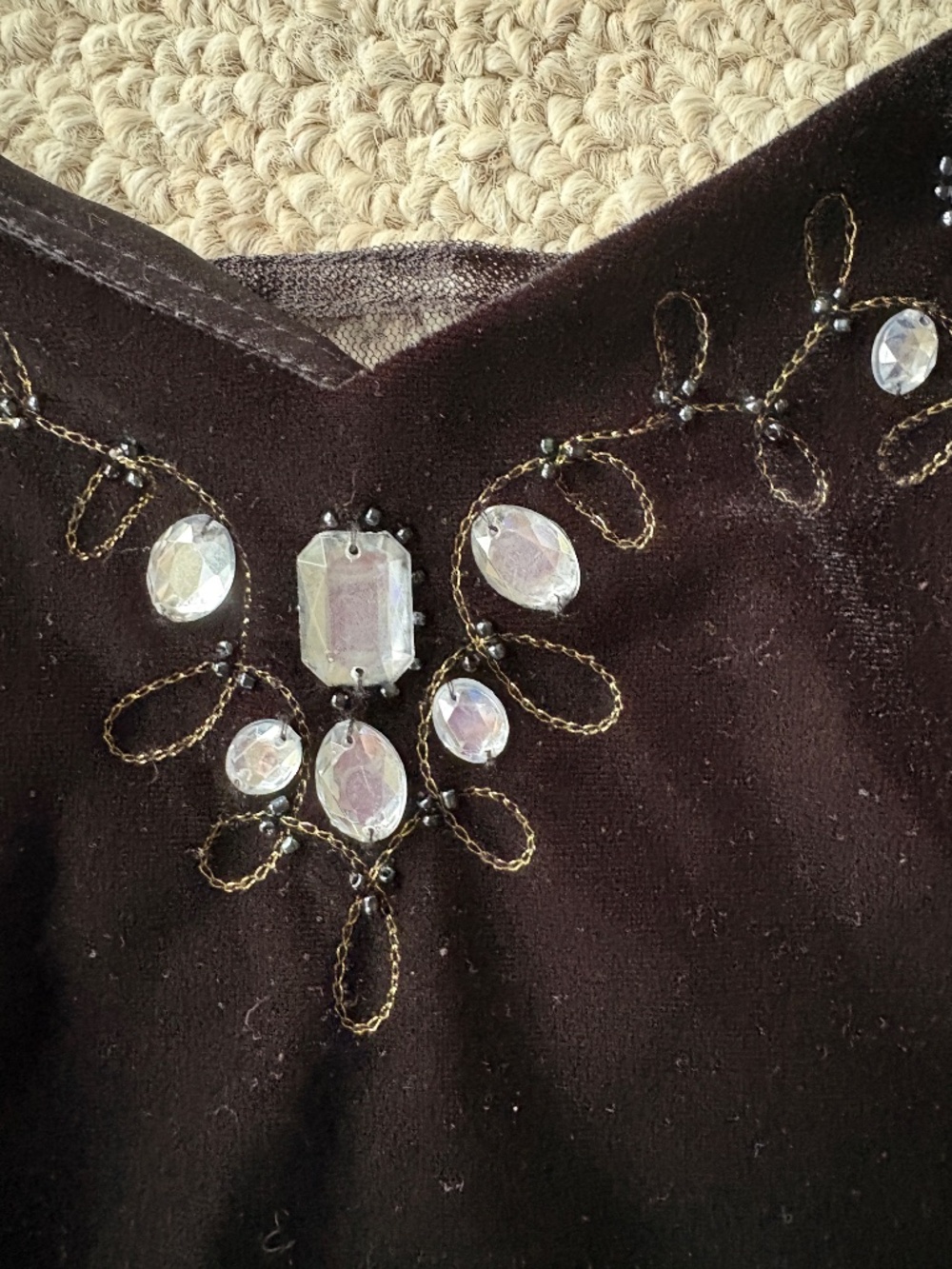 Dave & Johnny Black Velvet Beaded Prom Dress Sheer Back Y2K Formal Gown 15/16 - Picture 4 of 11